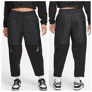 Nike Sportwear Swoosh Curve Plush Trouser Pants Quilt Black Size M DD5614-010